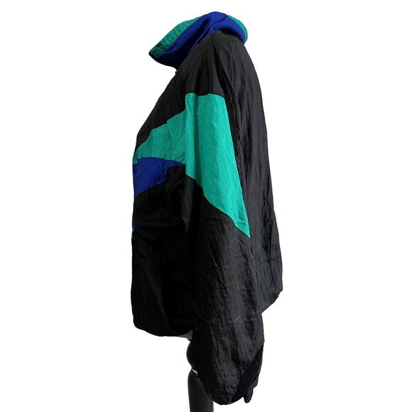 Vintage Turnpoint Abstract Windbreaker Jacket Sz Large Mens Black Green Blue Lon - Picture 6 of 11